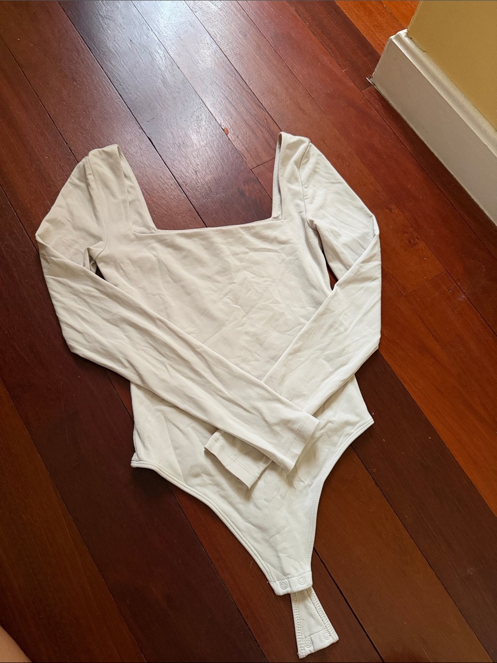 Aritzia Cream Long-Sleeve Square Neck Bodysuit